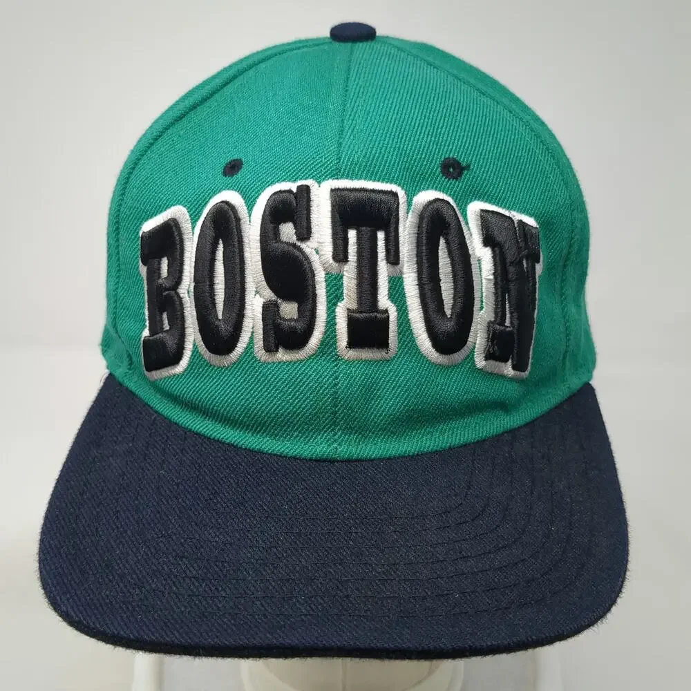 Premium Headwear Snapback Green Black White One Size Hat Boston B Logo Flat Bill